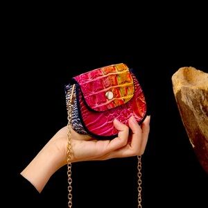Crocodile Mini Crossbody Bag with Chain Shoulder Strap.
